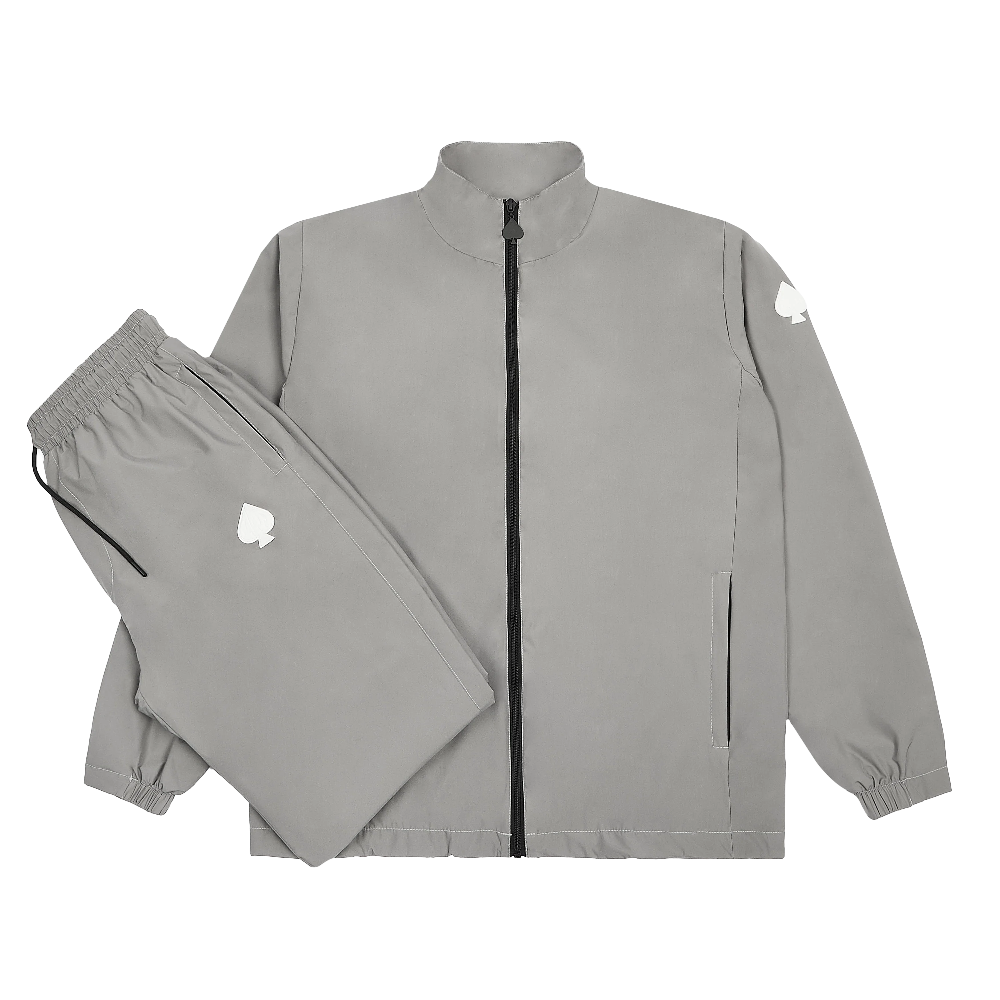 3-PIECE Technical Windbreaker Tracksuit Set In Gunmental Grey
