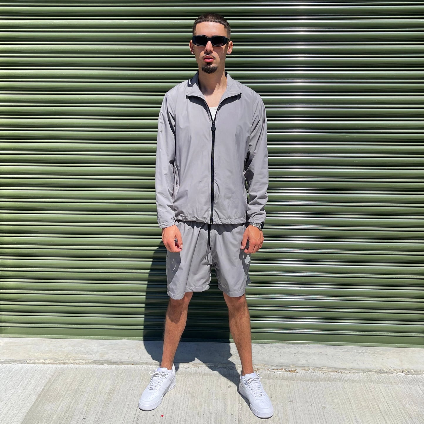 3-PIECE Technical Windbreaker Tracksuit Set In Gunmental Grey