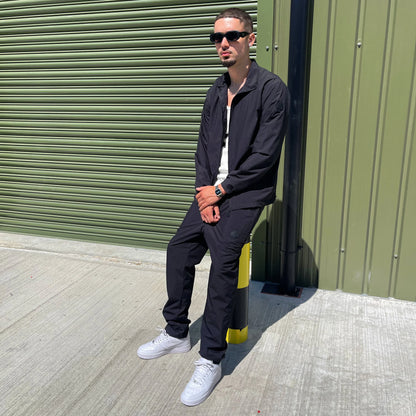 3-PIECE Technical Windbreaker Tracksuit Set In Onyx Black