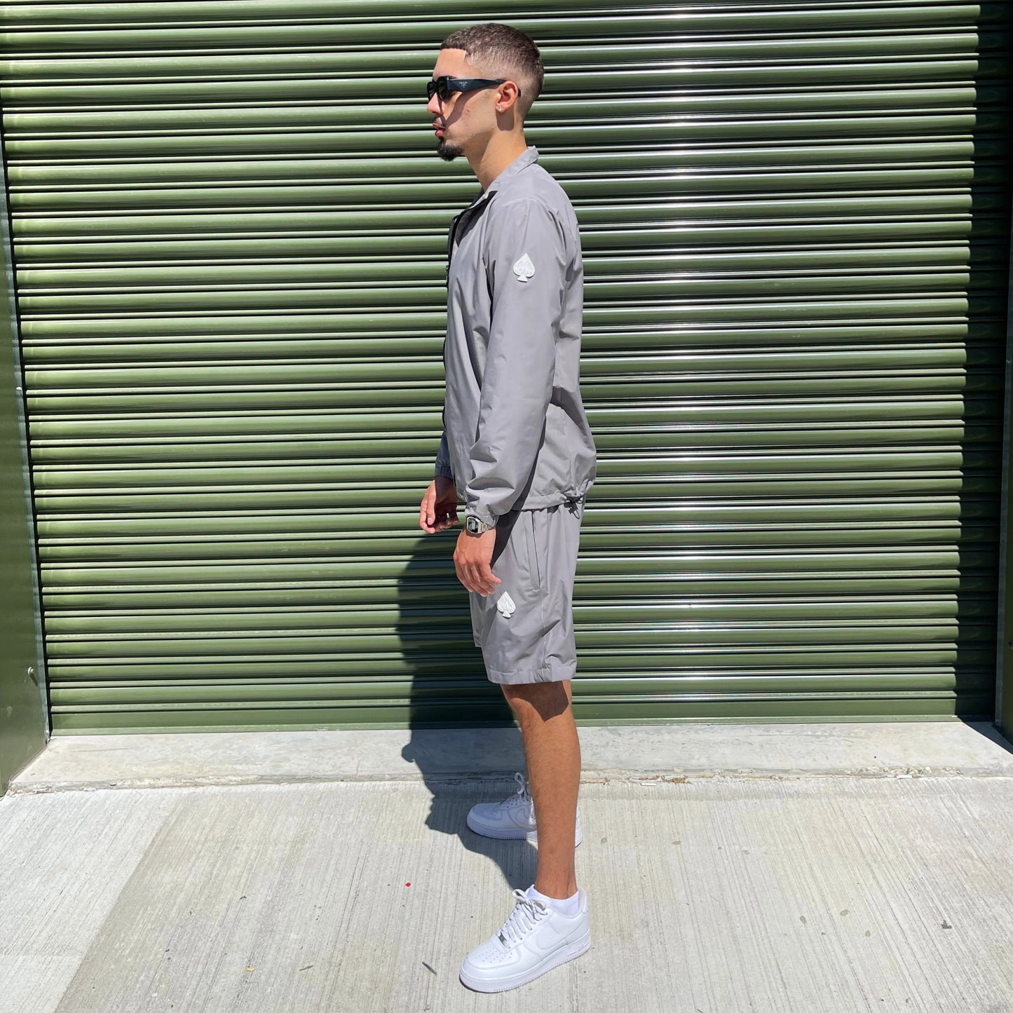 3-PIECE Technical Windbreaker Tracksuit Set In Gunmental Grey