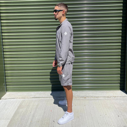3-PIECE Technical Windbreaker Tracksuit Set In Gunmental Grey