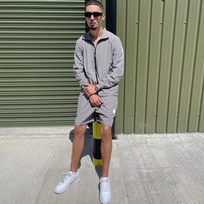 3-PIECE Technical Windbreaker Tracksuit Set In Gunmental Grey